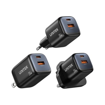 20. UNITEK ŁADOWARKA SIECIOWA 2X GAN USB-C & USB-A 20W CZARNA