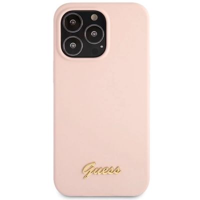 3. Etui Guess Silicone Script Gold Logo na iPhone 13 Pro Max - jasnoróżowe
