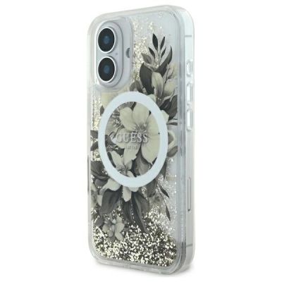 2. Etui Guess Liquid Glitter Flower MagSafe na iPhone 16 - beżowe
