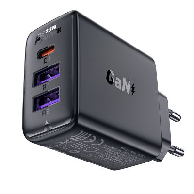 2. Ładowarka Acefast A57 PD 35W GaN 2 x USB-A + USB-C z 3 portami - czarna