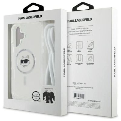 7. Etui Karl Lagerfeld IML Choupette Head & Cord Magsafe na iPhone 16 - przezroczyste