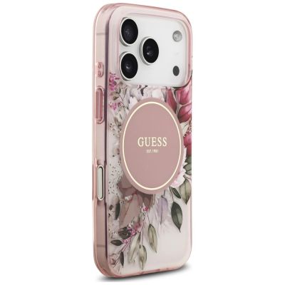4. Etui Guess IML Flower & Tonal Circle MagSafe na iPhone 18 Pro / 17 Pro - różowe
