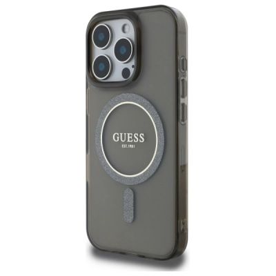 2. Etui Guess IML Glitter Circle MagSafe na iPhone 16 Pro Max - czarne