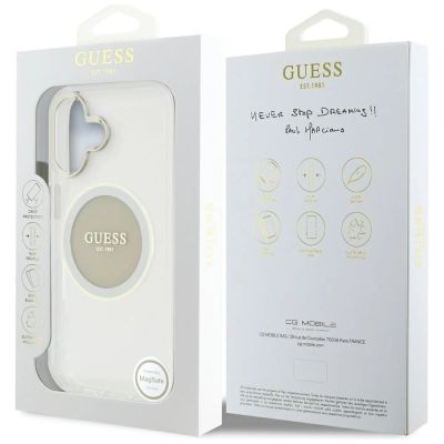 8. Etui Guess IML Metal Colored Circle Classic Logo MagSafe na iPhone 16 - szare
