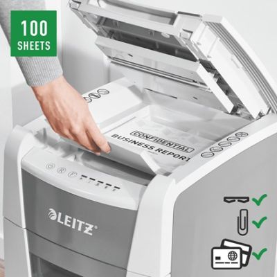 13. Leitz Niszczarka IQ AutoFeed 100, P4, 100 kartek, 34 l kosz