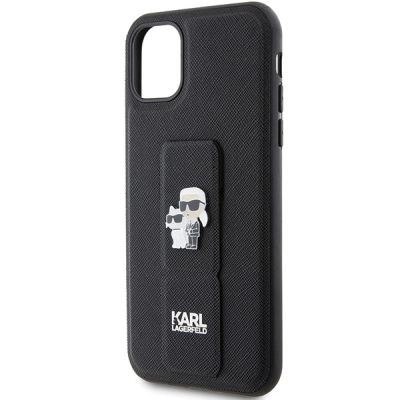 6. Etui Karl Lagerfeld Gripstand Saffiano Karl&Choupette Pins na iPhone 11 / Xr - czarne
