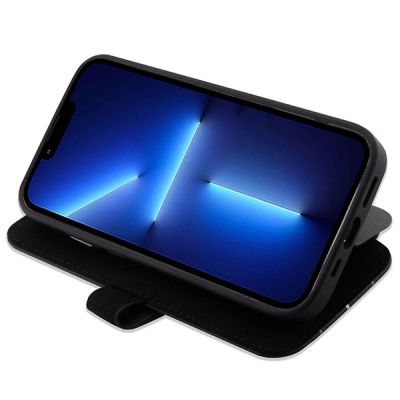 5. Etui BMW Leather Stamp Blue Lines na iPhone 14 Pro - czarne