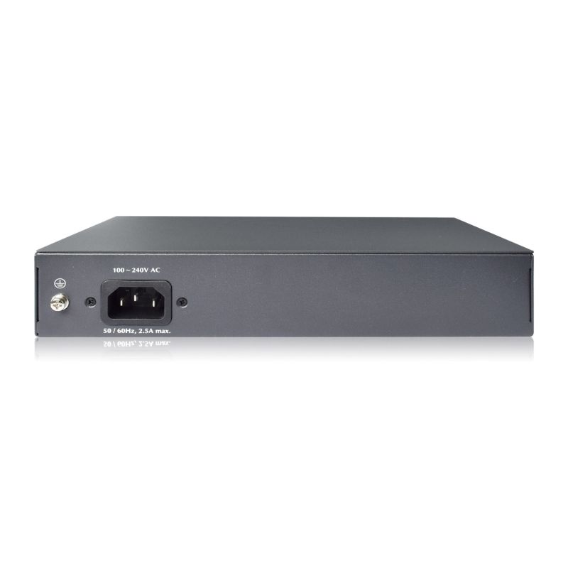 2. Przełącznik sieciowy niezarządzalny 19" 8x RJ45 10/100 Mb/s, 2x FastEthernet uplink, PoE+ 120W budżet