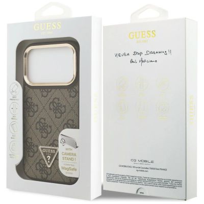 8. Etui Guess 4G PU Triangle Logo & Stand Camera Magsafe na iPhone 17 Pro - brązowe