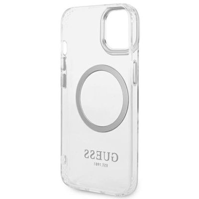 7. Etui Guess Metal Outline MagSafe na iPhone 14 - srebrne