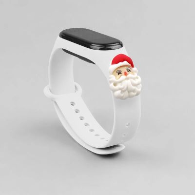 2. Opaska Strap Xmas do Xiaomi Mi Band 3 / 4 świąteczny silikonowy pasek bransoletka z Mikołajem - biała