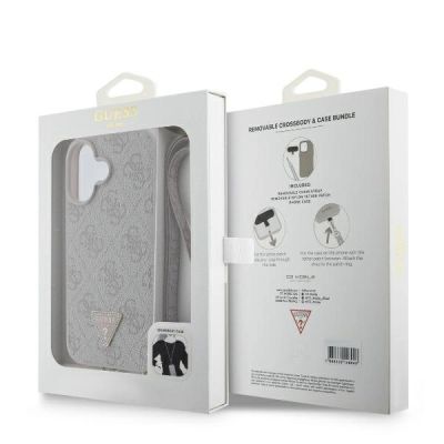 9. Etui Guess Leather Metal Logo Strass Crossbody na iPhone 16 - różowe