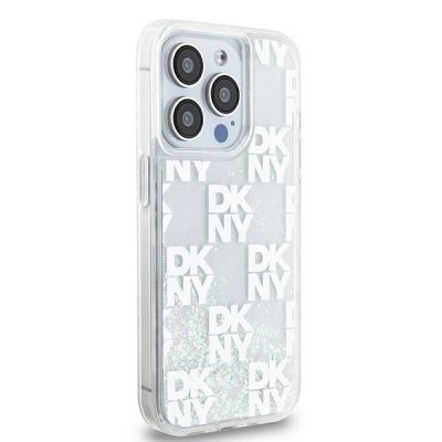 4. Etui DKNY Liquid Glitter Multilogo na iPhone 15 Pro - białe