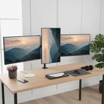 3. MACLEAN UCHWYT NA 3 MONITORY, SPRĘŻYNA GAZOWA, 17"-27", 2-8KG, CZARNY MC-137