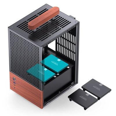 32. Obudowa Jonsbo T6, Mini-Tower, Mini-ITX, Tempered Glass, Holz - czarna