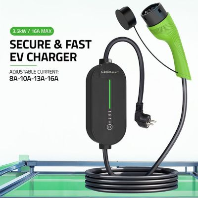 8. Mobilna ładowarka do samochodu elektrycznego EV z regulacją 2w1 Typ2, 3.5kW, 230V, LCD, LED, 5m