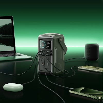 10. Powerbank Joyroom JR-PBF10 75000mAh 100W 3x USB-C 3x USB-A ze składaną latarką i rączką - zielony