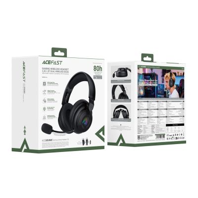 6. Słuchawki gamingowe Acefast H15 bezprzewodowe Bluetooth / 2.4 GHz / AUX z mikrofonem i podświetleniem RGB - czarne