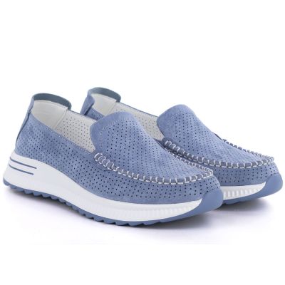 4. Skórzane mokasyny na grubej podeszwie ażurowe niebieskie Jezzi 9793