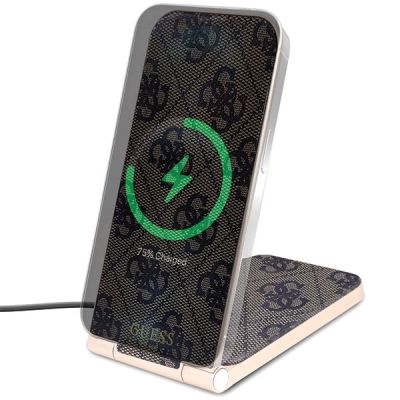 2. Ładowarka indukcyjna Guess 4G Pattern MagSafe składana 2w1 15W - brązowa