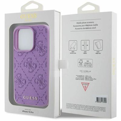 8. Etui Guess Leather 4G Stamped na iPhone 15 Pro - fioletowe