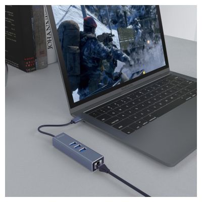 6. SAVIO AK-58 3-PORTOWY HUB USB-A Z ADAPTEREM RJ-45