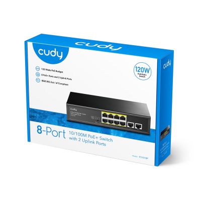 4. Switch CUDY FS1010P 8-Port 10/100M PoE+ 120W 2xUplink