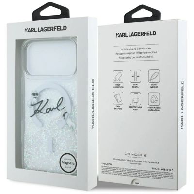 8. Etui Karl Lagerfeld Liquid Glitter Karl Script Logo MagSafe na iPhone 17 Pro Max - przezroczyste