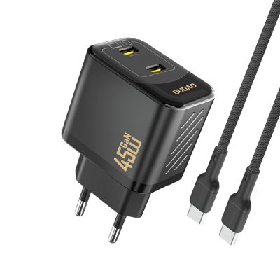 Ładowarka sieciowa Dudao A28PCEU PD 45W GaN 2xUSB-C z kablem USB-C - czarna