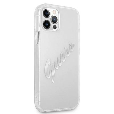 4. Etui Guess Vintage Script Silver na iPhone 12 Pro Max - przezroczyste