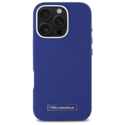 3. Etui Karl Lagerfeld FW Metal Plate MagSafe na iPhone 16 Pro Max - niebieskie