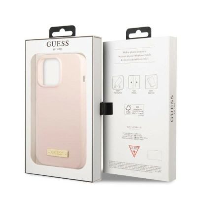 8. Etui Guess Silicone Logo Plate MagSafe na iPhone 13 Pro Max - różowe