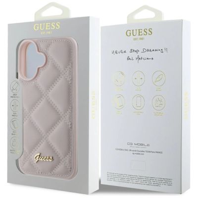 8. Etui Guess Quilted Metal Logo na iPhone 16 - różowe
