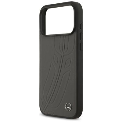 6. Etui Mercedes Leather Large Laurel Leave MagSafe na iPhone 17 Pro Max - czarno-szary