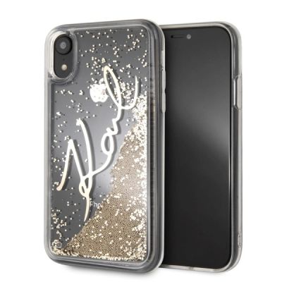 Etui Karl Lagerfeld Signature Liquid Glitter na iPhone XR - złote