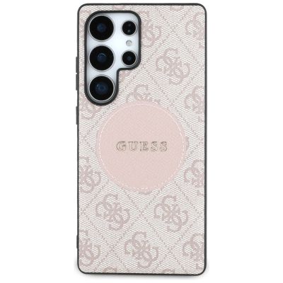 3. Etui Guess 4G Round Patch Classic Logo MagSafe do Samsung Galaxy S25 Ultra różowy