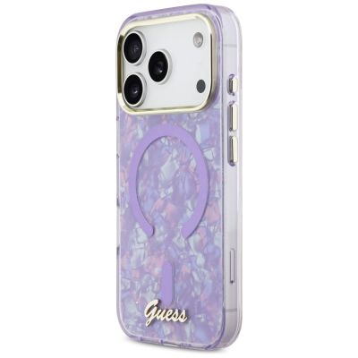 2. Etui Guess IML Shell Script Metal MagSafe na iPhone 17 Pro Max - fioletowe