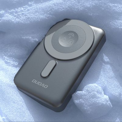 9. Powerbank Dudao K29 10000mAh PD 20W z MagSafe z metalową obudową, podstawką i wbudowanymi kablami USB-C/Lightning - szary