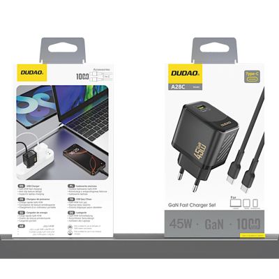 8. Ładowarka sieciowa Dudao A28C 45W GaN + kabel USB-C - czarna