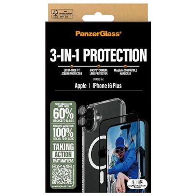 6. Zestaw PanzerGlass Bundle 3in1 etui przezroczyste + folia + szkło na aparat na iPhone 16 Plus