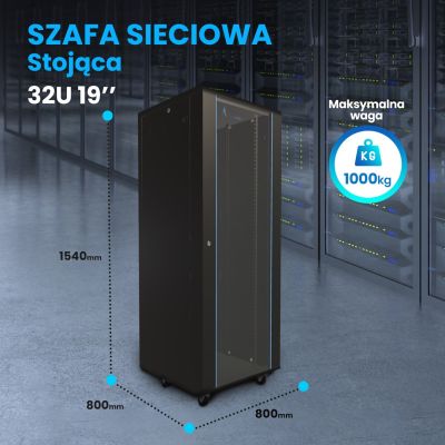 Extralink Szafa rack 32U 800x800 Czarna stojąca