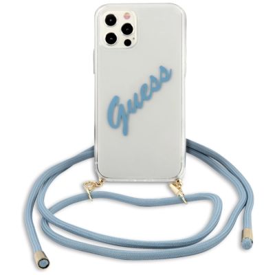 3. Etui Guess Script Vintage na iPhone 12 / iPhone 12 Pro - niebieskie