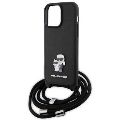 5. Etui Karl Lagerfeld Crossbody Saffiano Metal Pin Karl&Choupette na iPhone 15 Pro Max - czarne