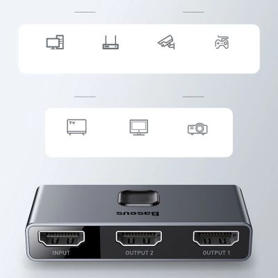 19. Baseus dwukierunkowy przełącznik rozdzielacz splitter switcher HDMI - 2x HDMI 4K / 30 Hz szary (CAHUB-BC0G)