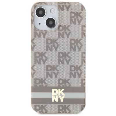 3. Etui DKNY IML Checkered Mono Pattern & Printed Stripes MagSafe na iPhone 15 Plus / 14 Plus - beżowe