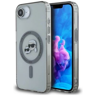 Etui Karl Lagerfeld IML Metal Karl & Choupette Heads MagSafe na iPhone 16e - czarne