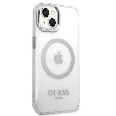 4. Etui Guess Metal Outline MagSafe na iPhone 14 Plus - srebrne