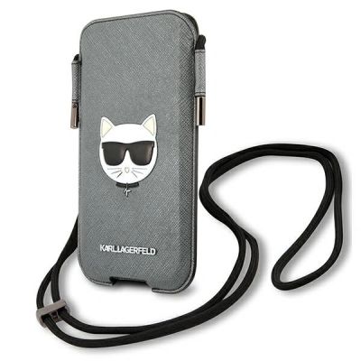 2. Torebka na telefon Karl Lagerfeld Saffiano Ikonik Choupette Head - szara