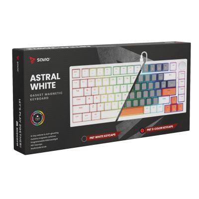 3. SAVIO KLAWIATURA MAGNETYCZNA ASTRAL WHITE OUTEMU WHITE JADE RGB 3 KOLORY KEYCAPÓW