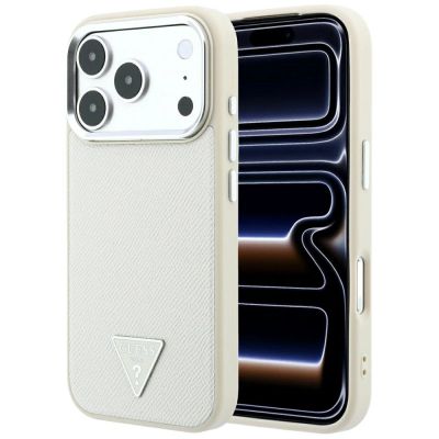 Etui Guess Grained Triangle Logo MagSafe na iPhone 18 Pro / 17 Pro - beżowe